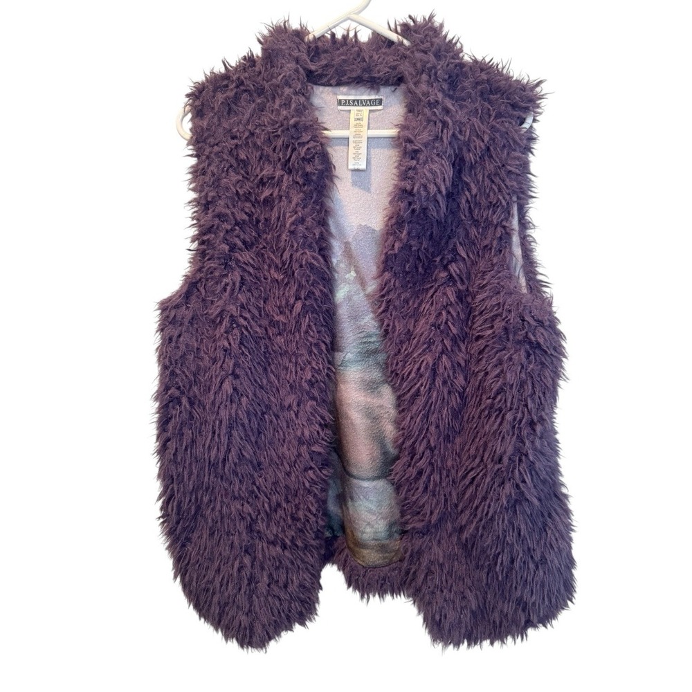 P.J. Salvage Womens Purple Faux Fur Shaggy Horse Print Lining Vest S Equestrian